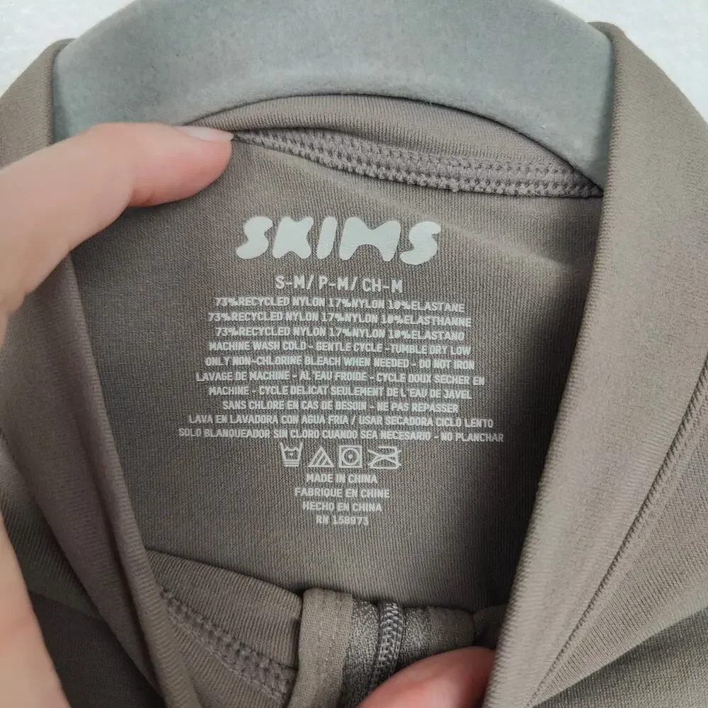 Skims Bodysuit Womens Small Medium Taupe 1/2 Zip Shaping Shapewear Smoothing_4